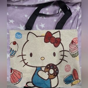 New Hello Kitty Canvas Tote Bundle with 1 Sanrio Keychain and 1 Zipper P…
